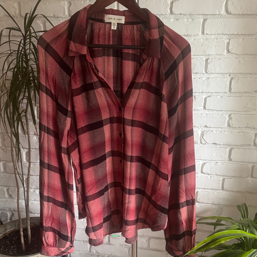 Cloth & Stone for Anthropologie Red and Black Plaid Button Down Shirt